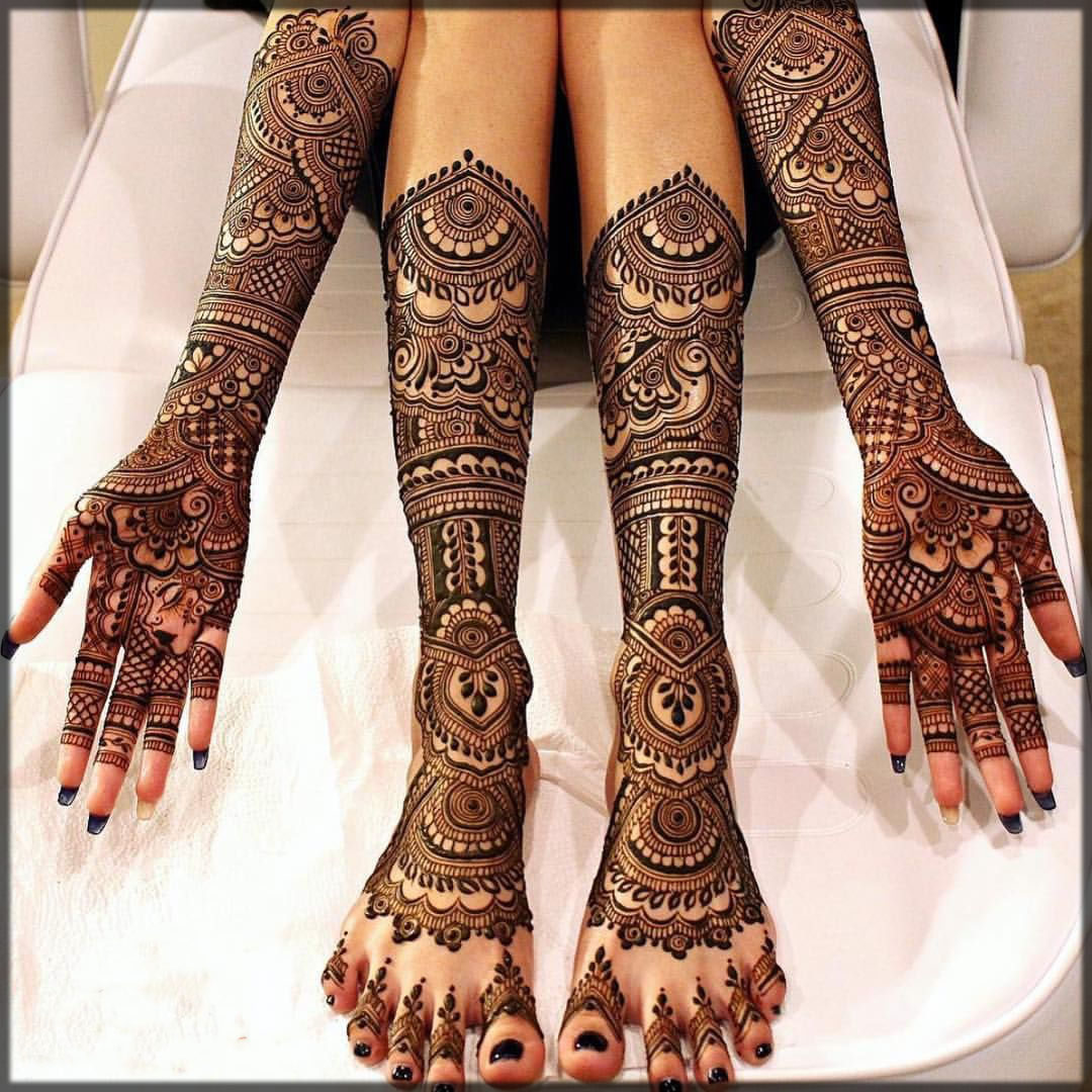 bridal mehndi design for hand and feet