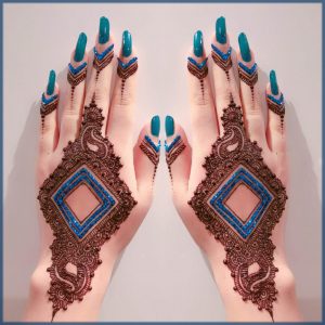 blue glitter mehndi design for bride