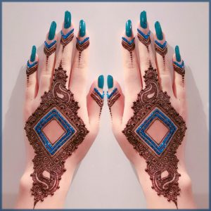 blue glitter mehndi design for bride