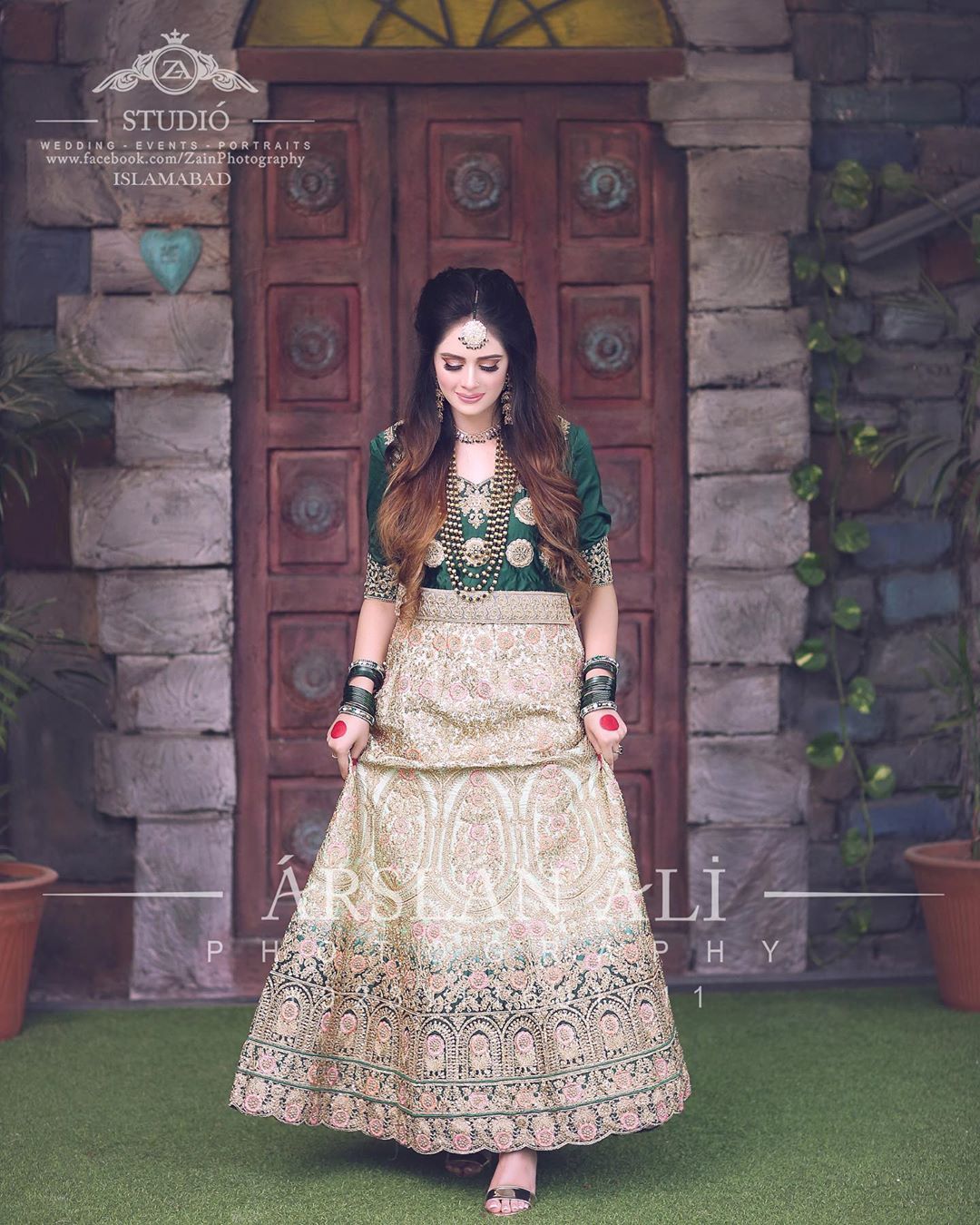 green lehenga choli bridal mehndi dress