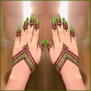 green glitter mehndi design for bride