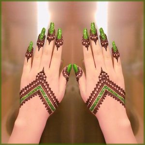 green glitter mehndi design for bride