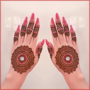 pink glitter mehndi design for bride