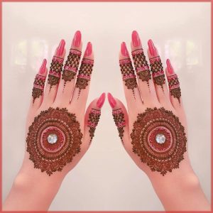 pink glitter mehndi design for bride