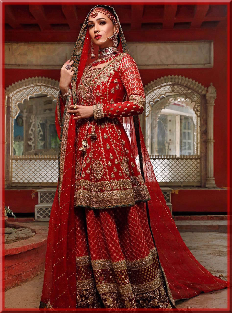 Red Lehenga with peplum