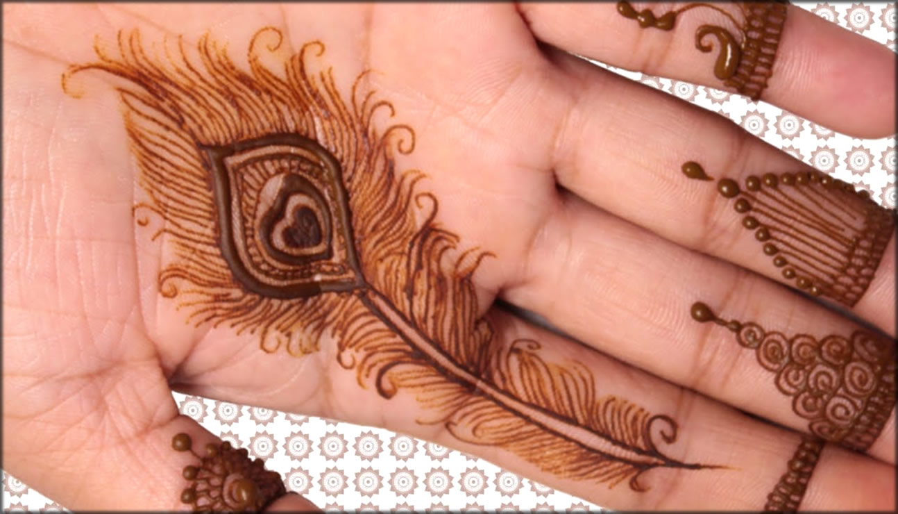 Mahndi Designs For Hands With Feathers