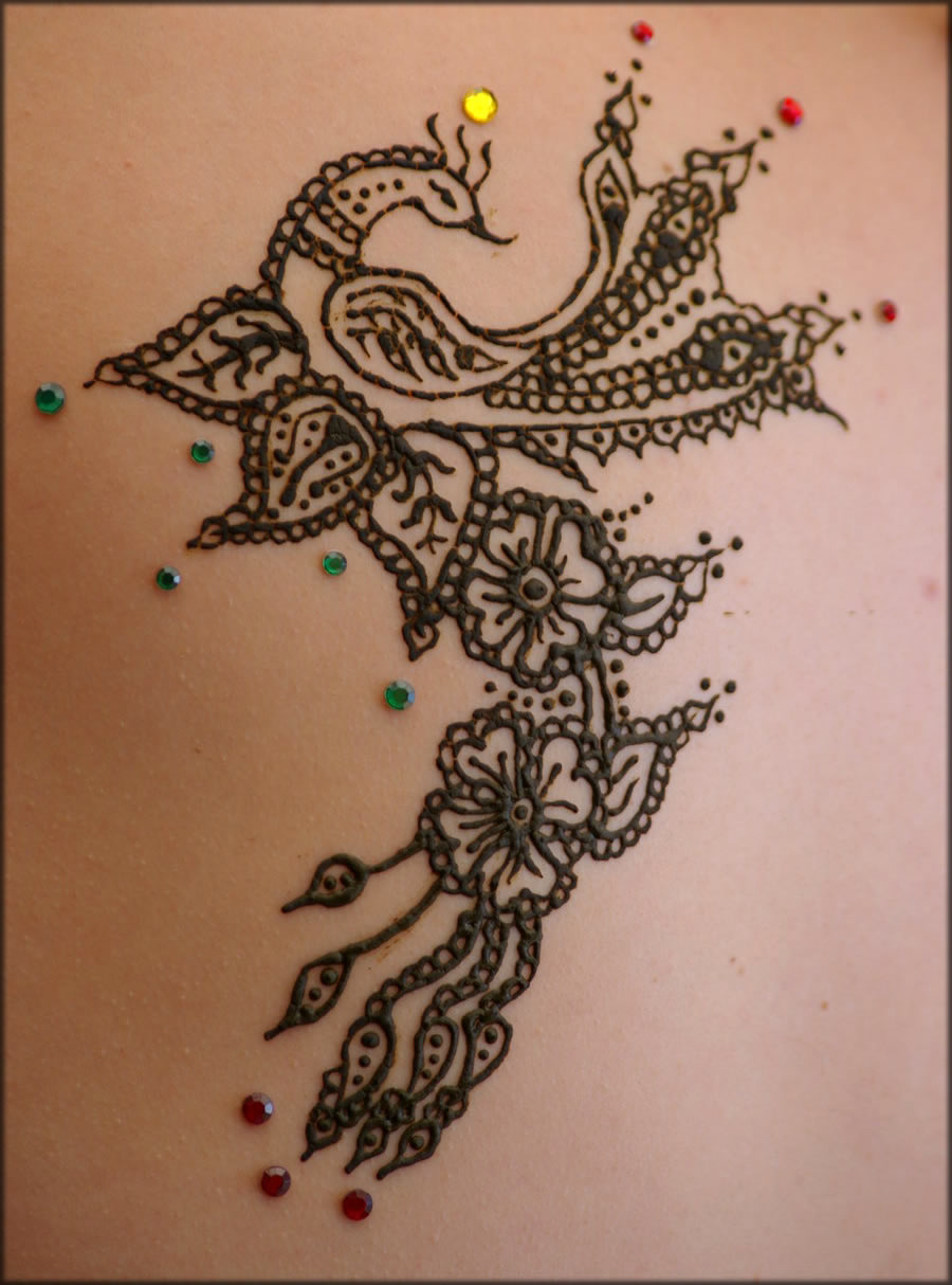 Neck Peacock Tattoo with Black Hina