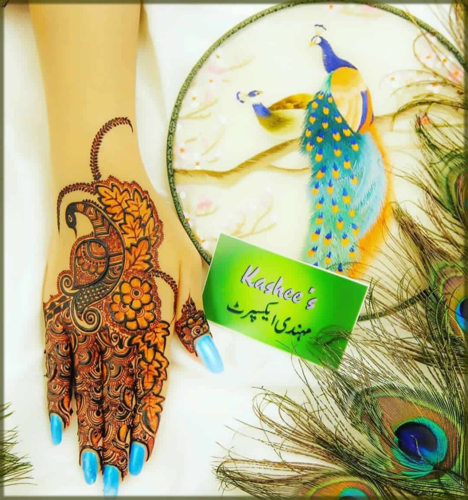 best peacock kashees mehndi designs