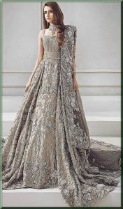 floral silver walima dress for a bride