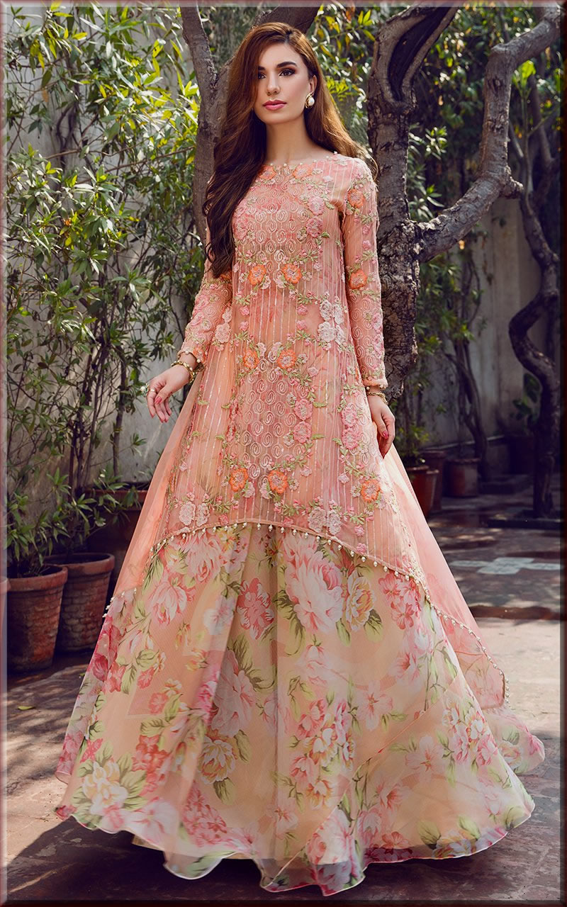 peach colour engagement dress
