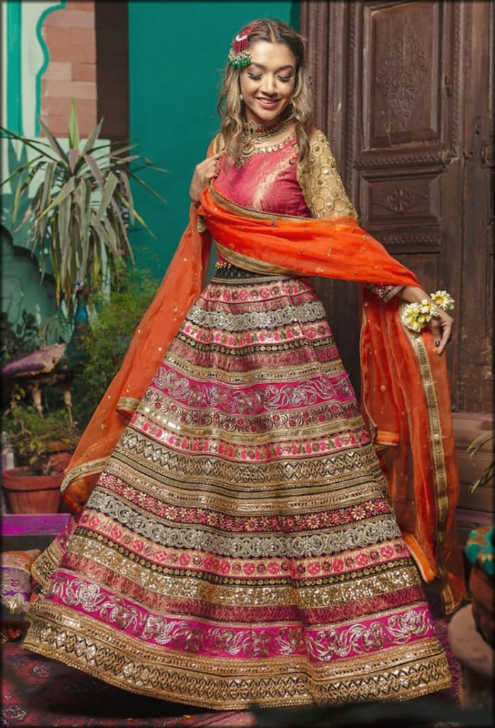 Aswad Pink Jamawar Lehenga Choli Zahra Ahmad Bridal Collection