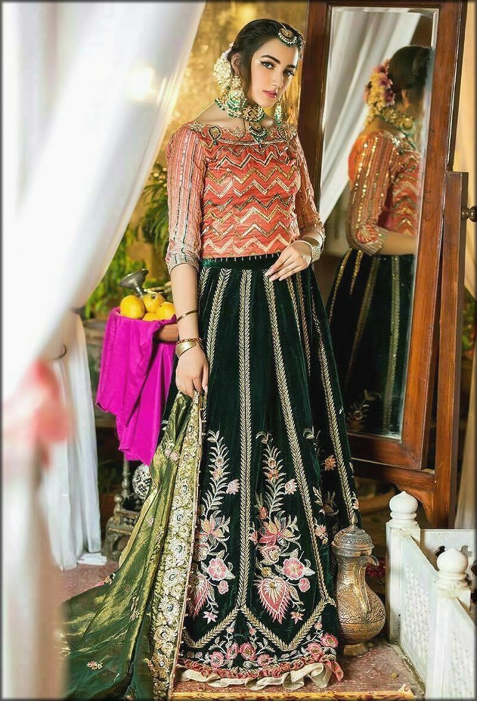 Best Bridal Dress In Green And Pink Color Zahra Ahmad Bridal Collection