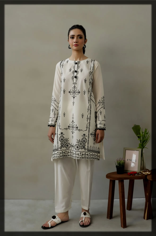 Black and white embroidered suit by ethinc by outfitters