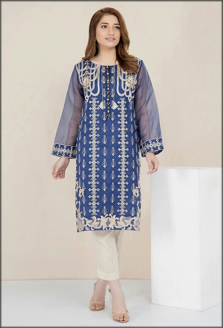 Blue Formal Embroidered Shirt with Inner