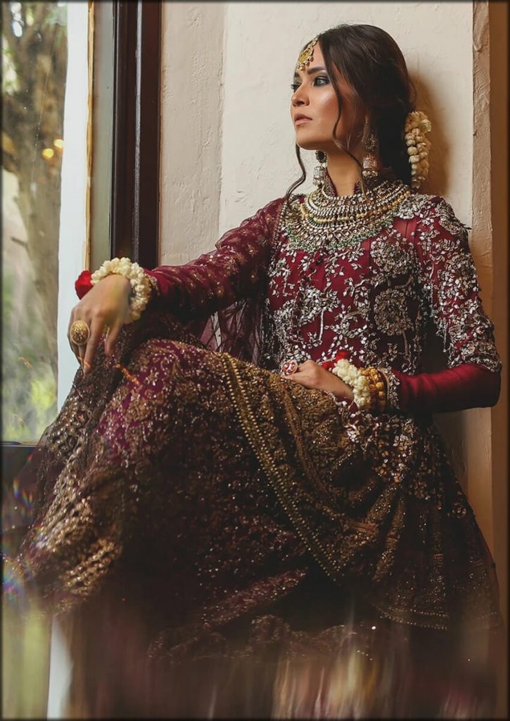 Burgundy Bridal Organza Sharara And Jacket