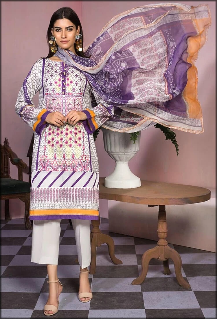 Purple Lawn Embroidery with Bamber Dupatta