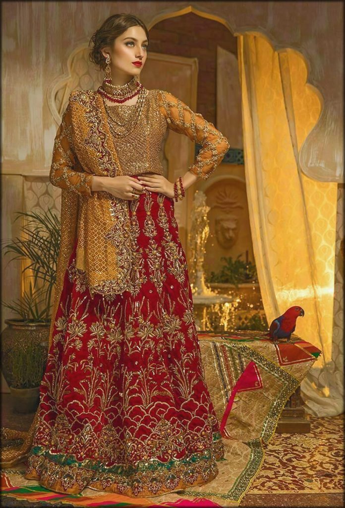 Red And Orange Embroidered And Embellished Bride Wear