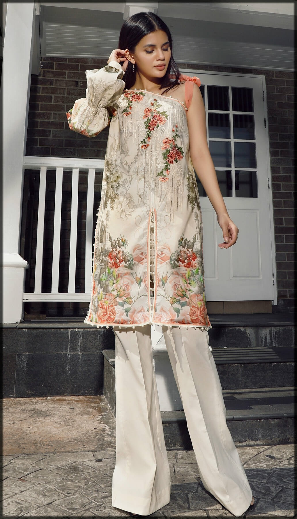 Stylish Digital Printed Embroidered Cotton Shirt
