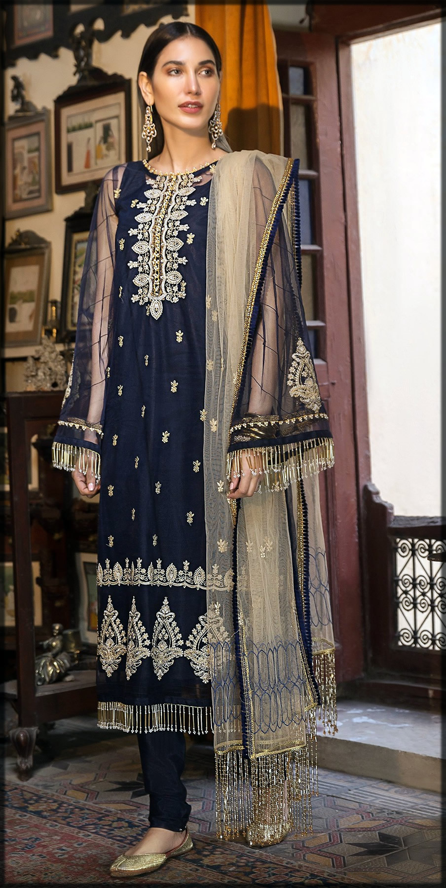 Stylish blue emboridery unstitiched summer dress