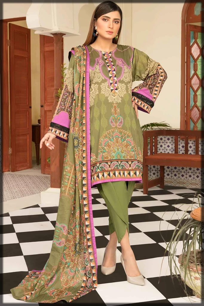 olive green summer lawn dress