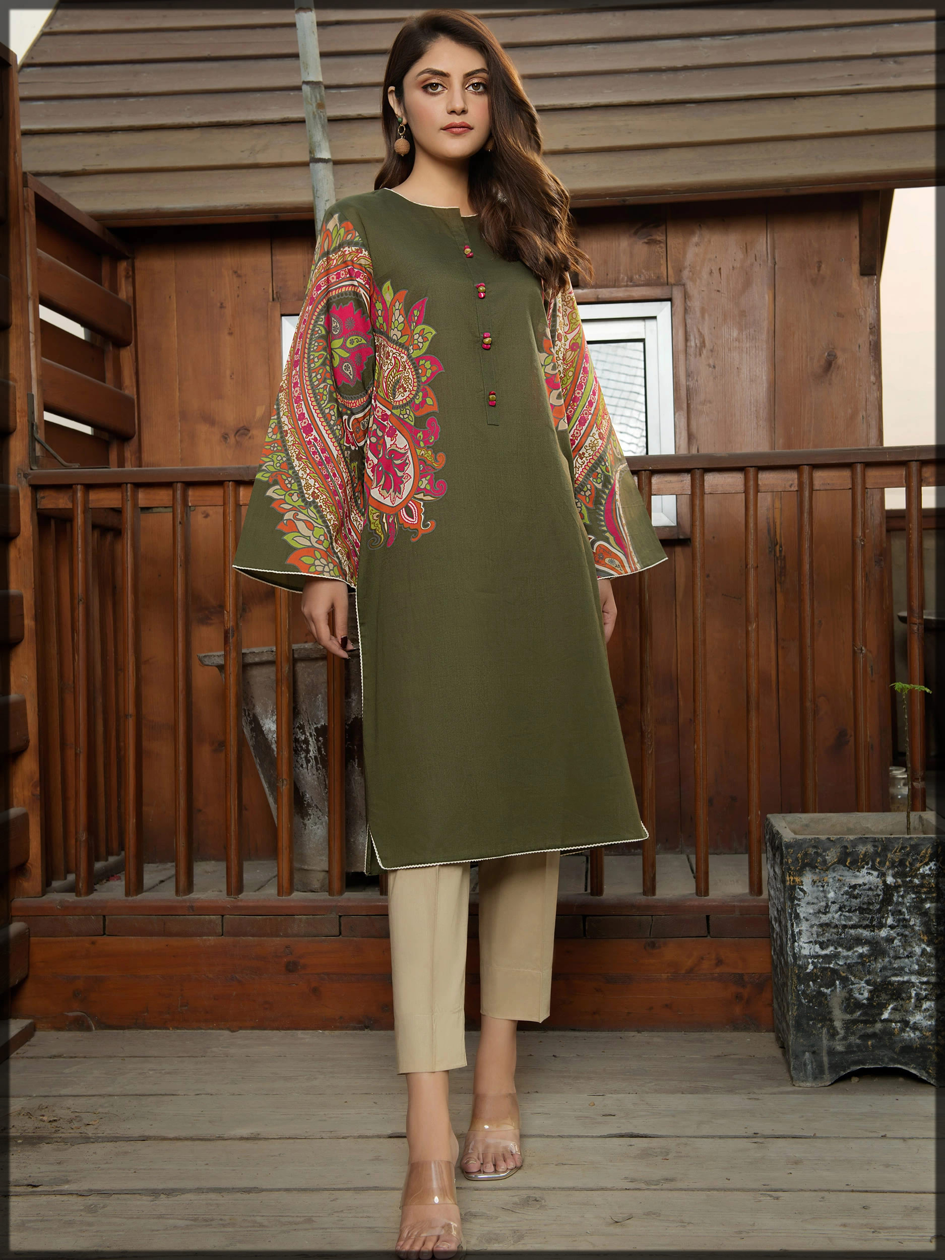 LimeLight Lawn Cotton Suit Embroidered Green Ready Made Pakistani salwar kameez 
