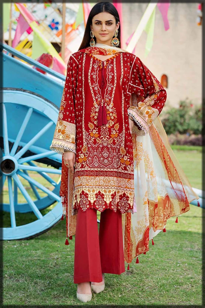 voguish maroon summer lawn dress