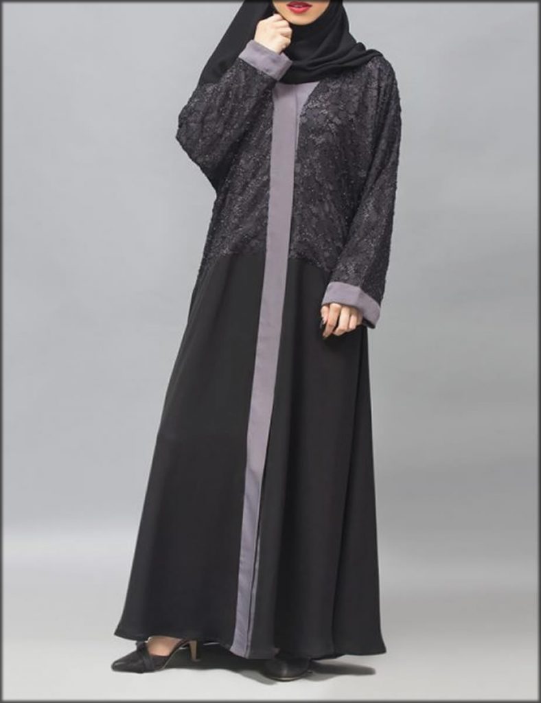 Contrast Net Style Abaya