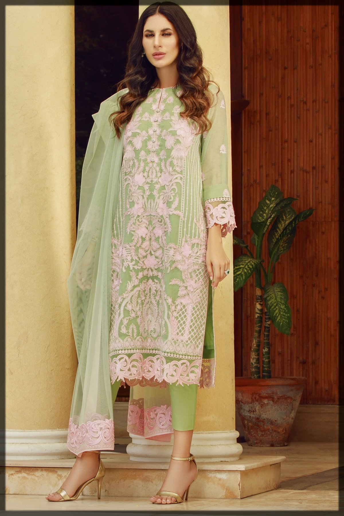 Embroidered Cotton Net Suit With Embroidered Net Dupatta