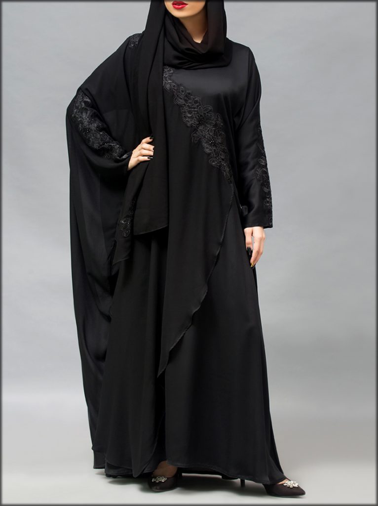 Lace Embroidered Abaya In Black