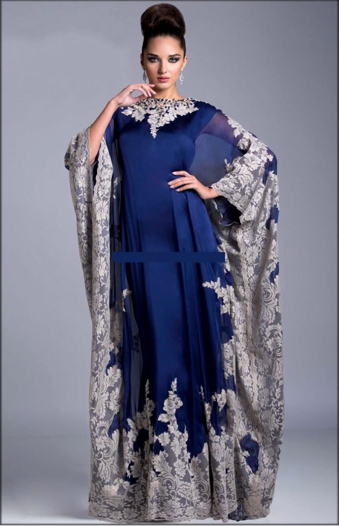 Royal Blue Kaftan Style Embroidered Gown