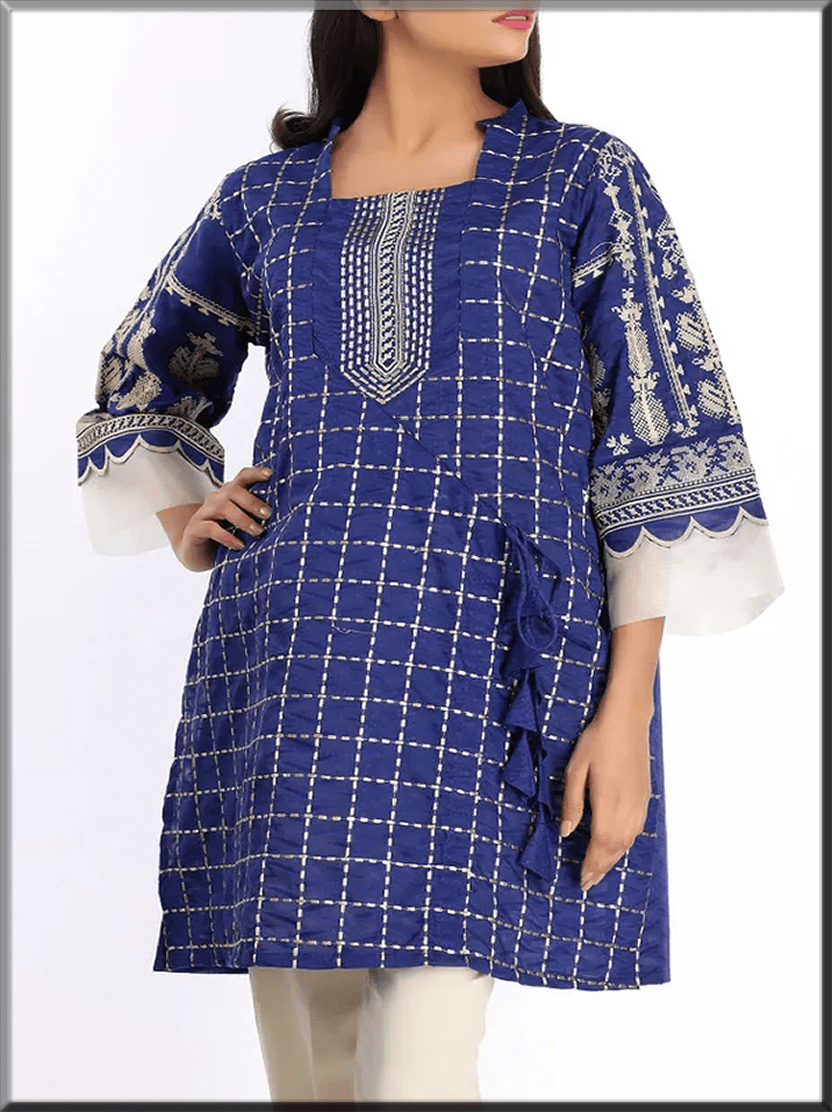 khaadi blue kurta designs for women