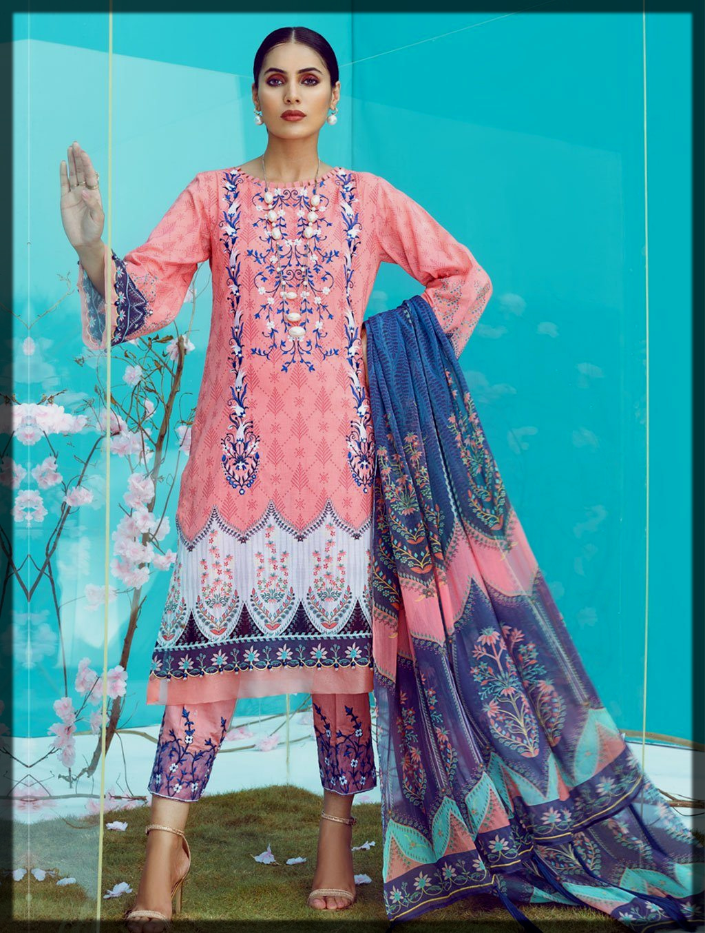lovely peach summer lawn suit