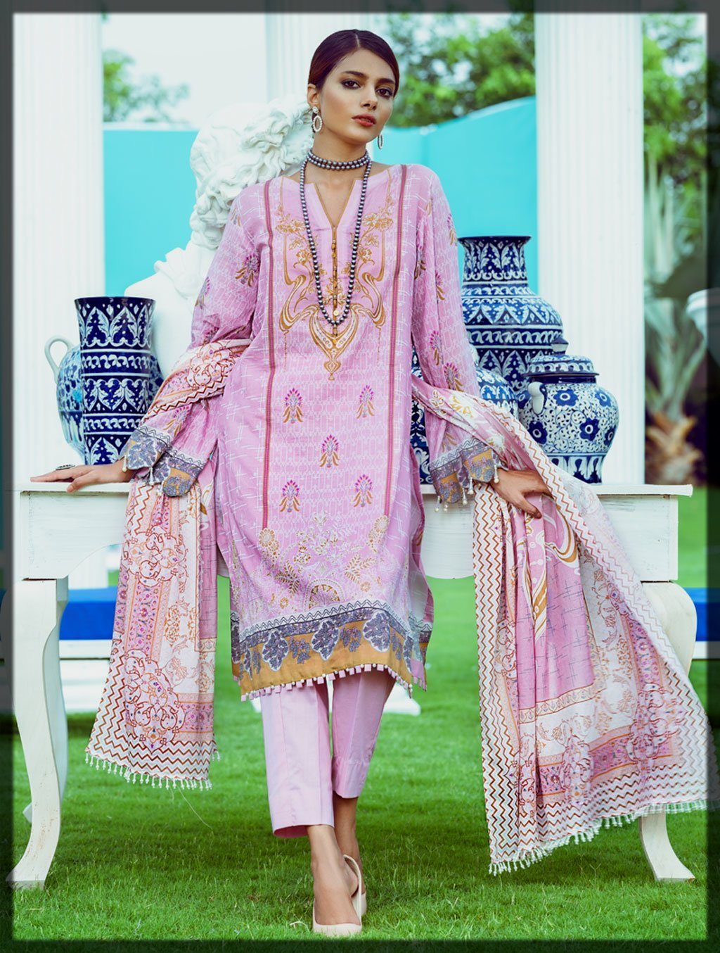 lovely pink spring summer lawn suit