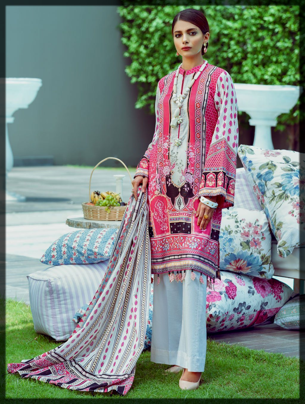 pink and white khas summer lawn suit