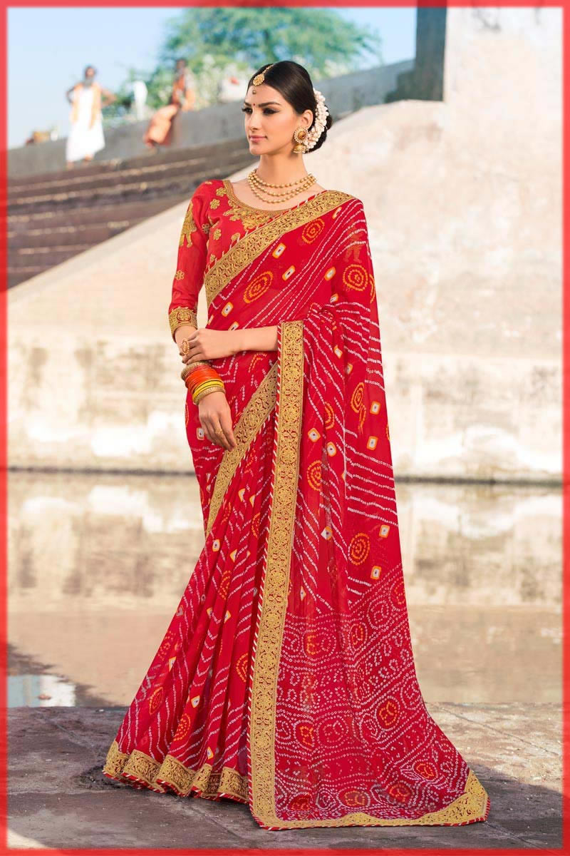 Red Bandhani Sari