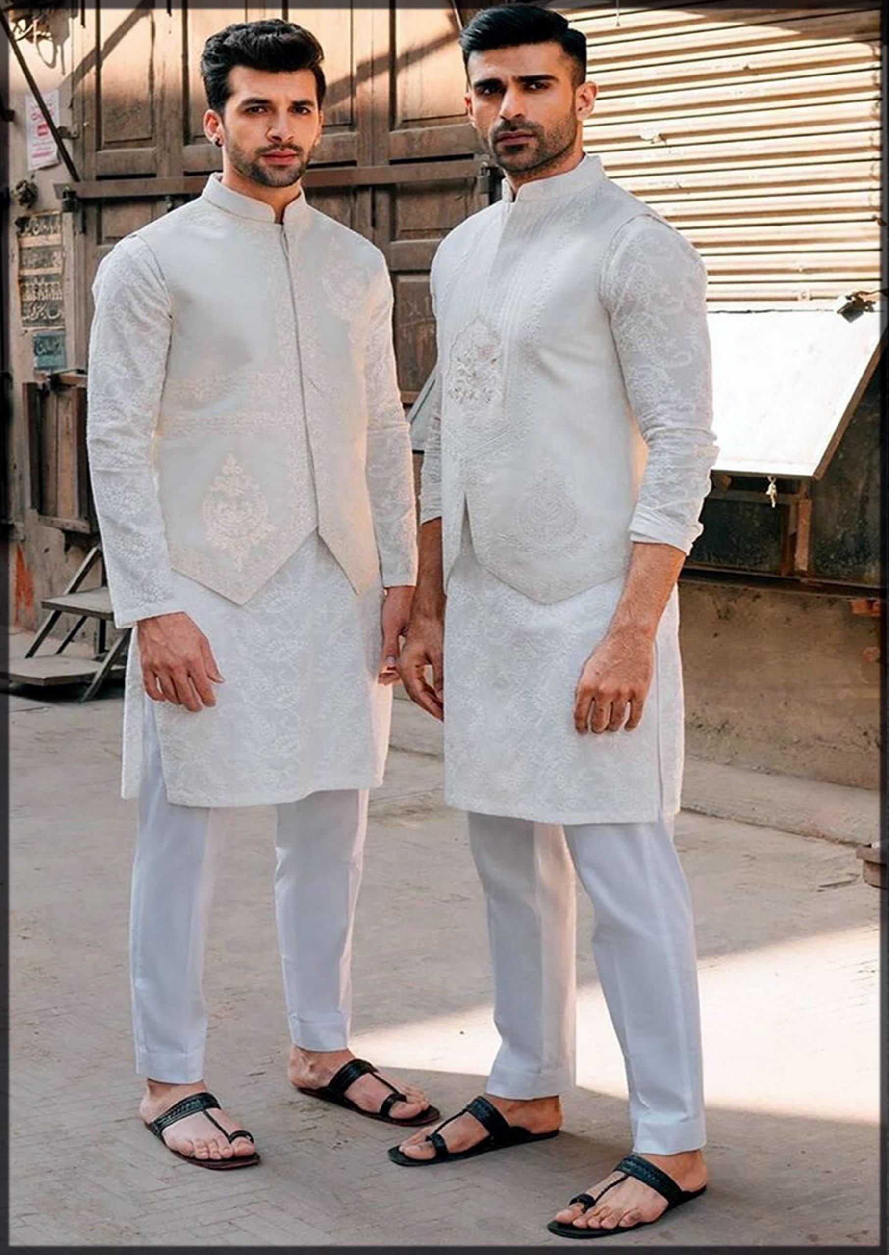 classy white groom mehndi dress