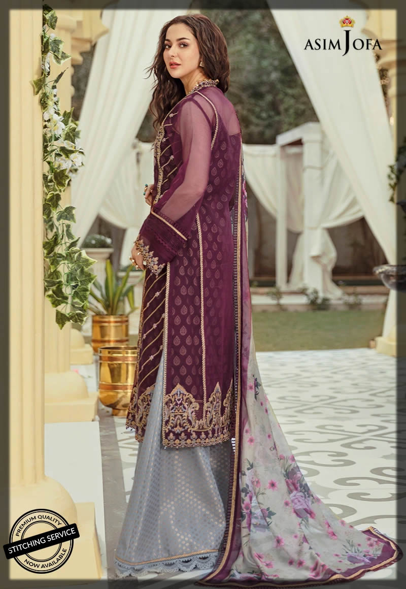 contrasting grey and purple luxury lawn dress