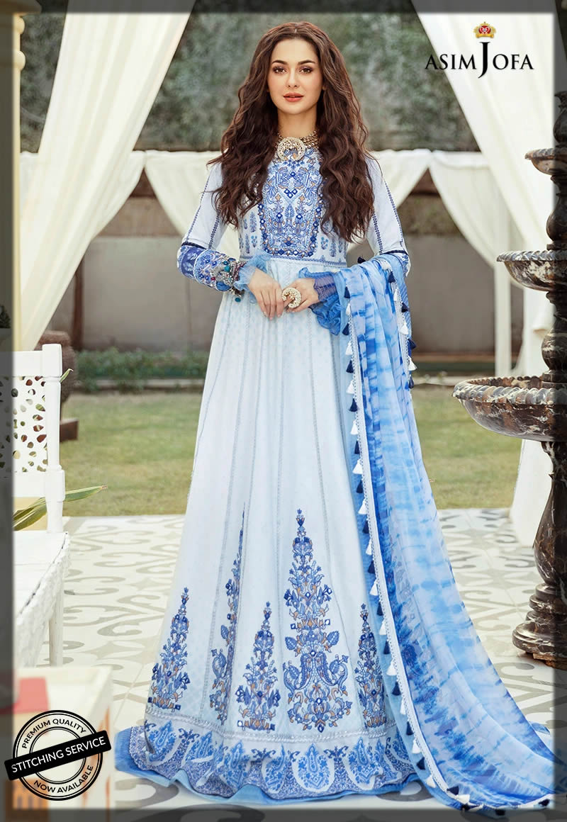 decent white and blue lawn peshwas