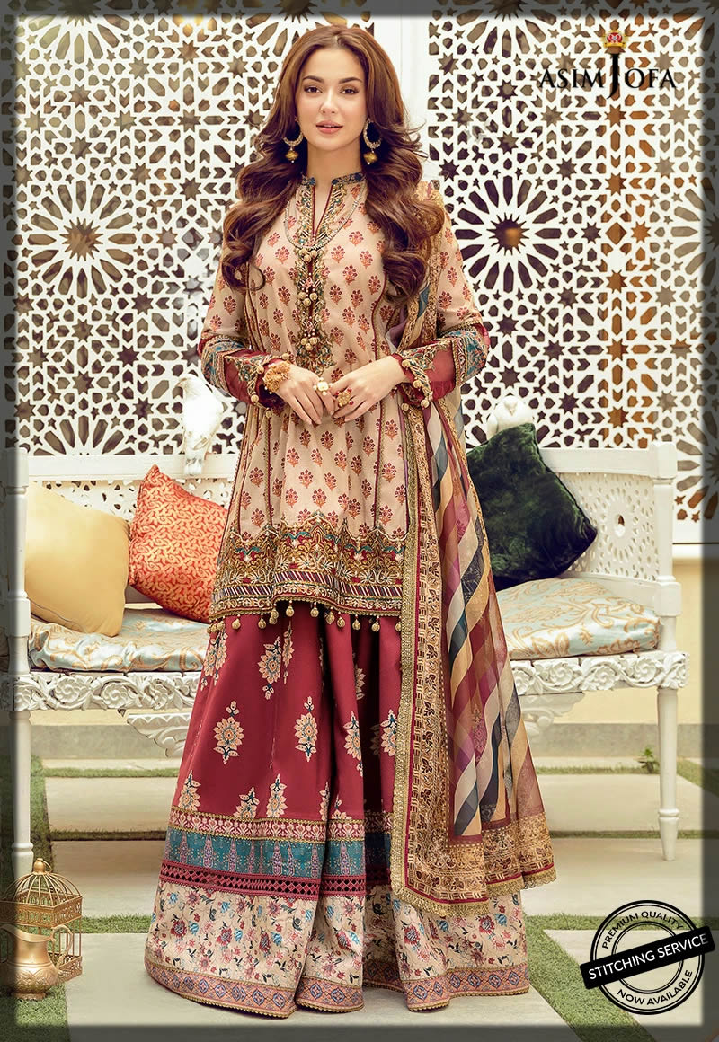 ethnic rust and red luxury lawn dress