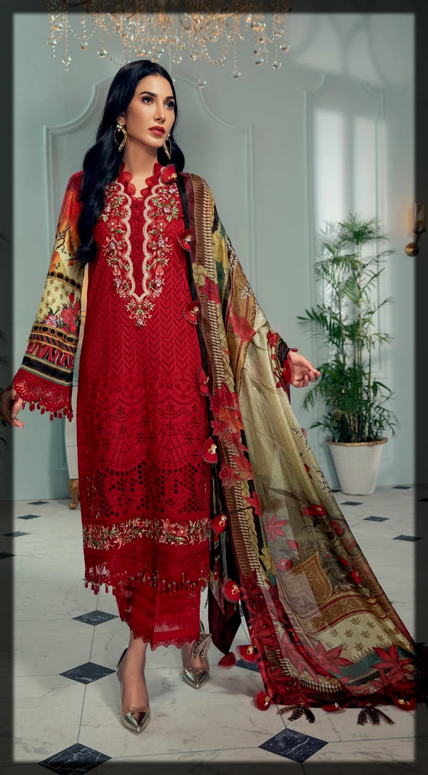 lawn embroidered suit with printed silk dupatta