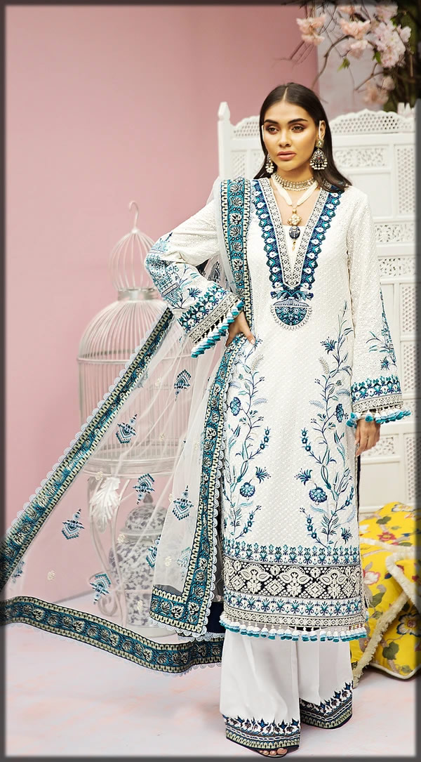 white and blue luxury lawn suit