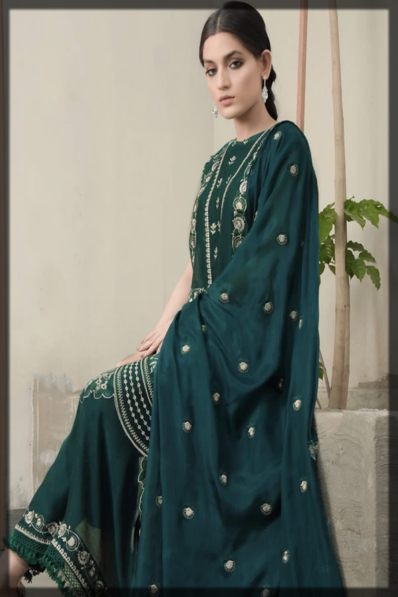 Leaf Dust Embroidered Cotton Net Suit