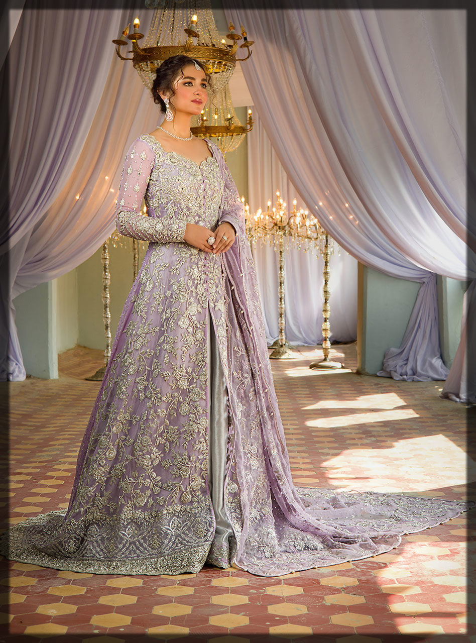 beautiful lilac embellished bridal dress