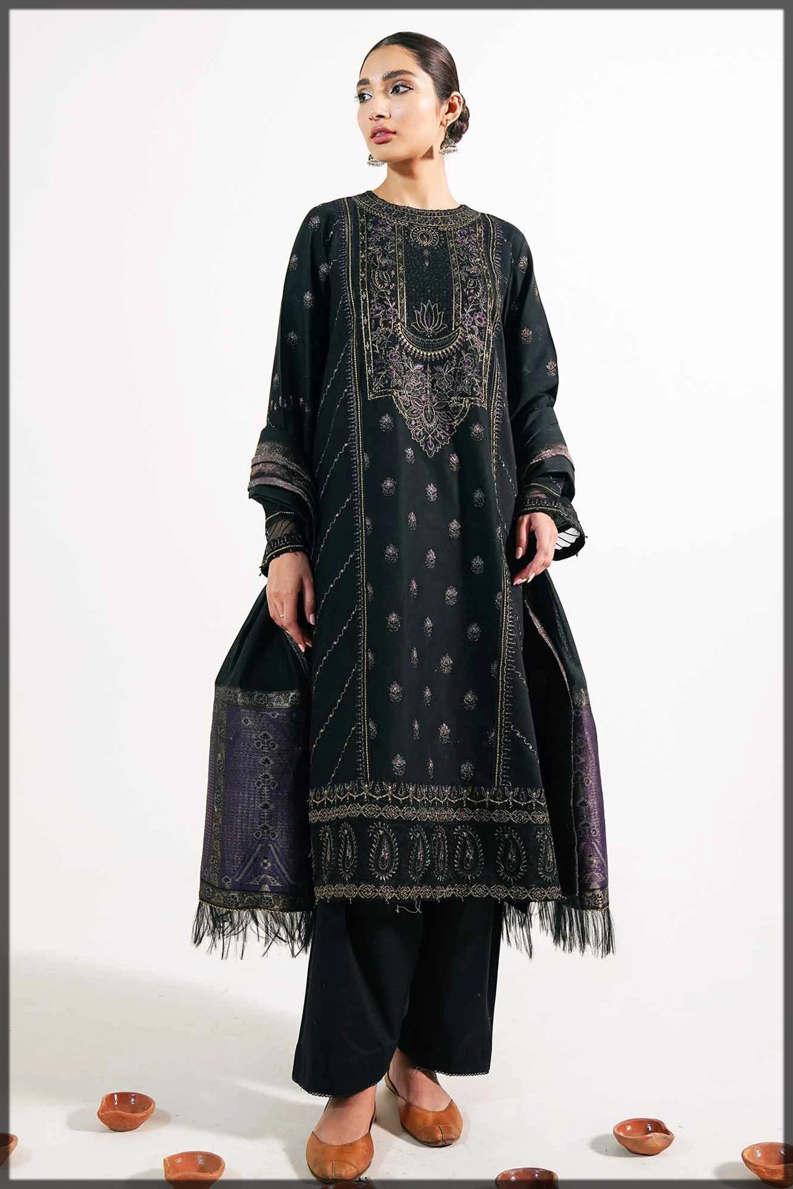 black embroidered lawn dress