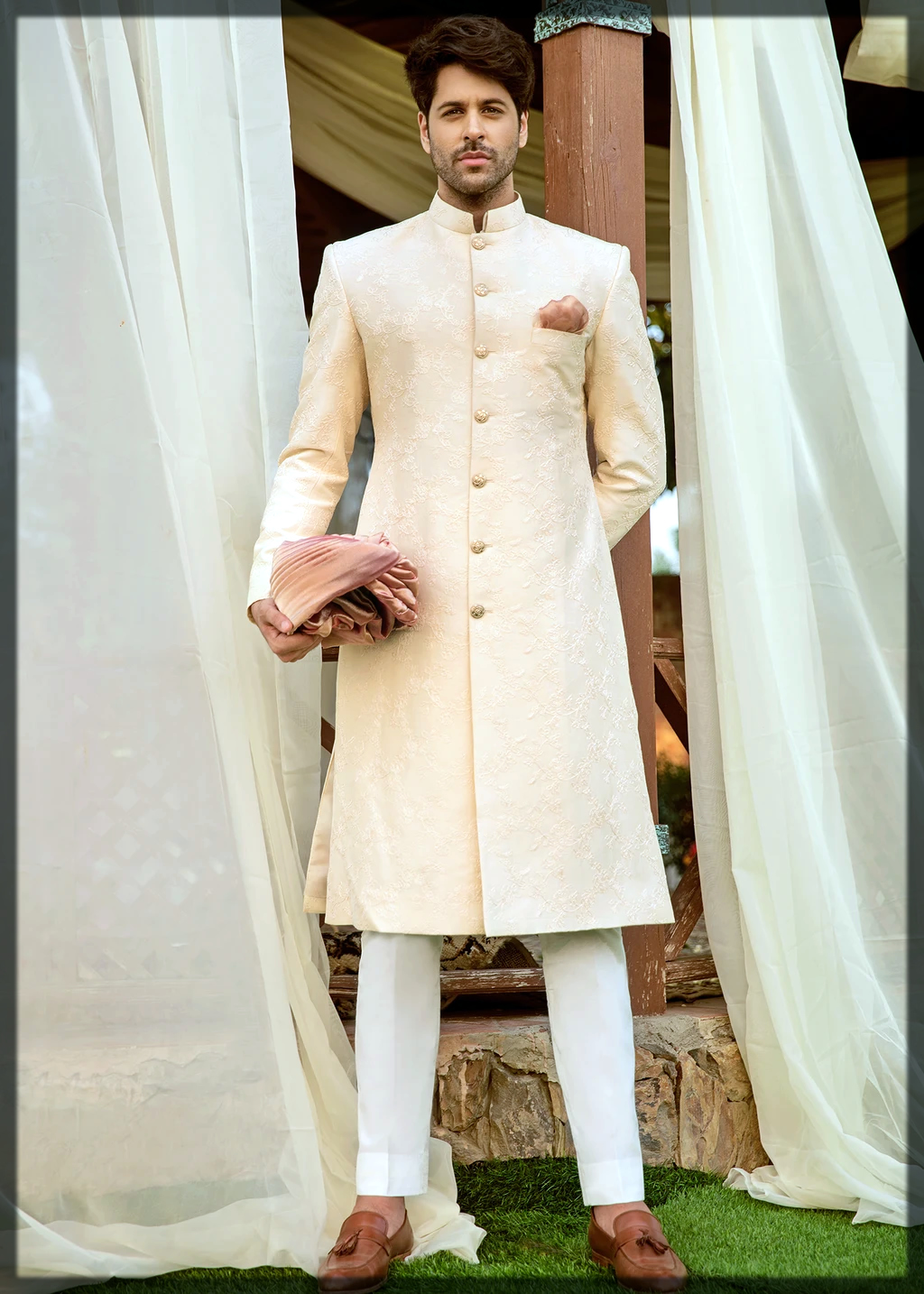 cream tone outfit for men