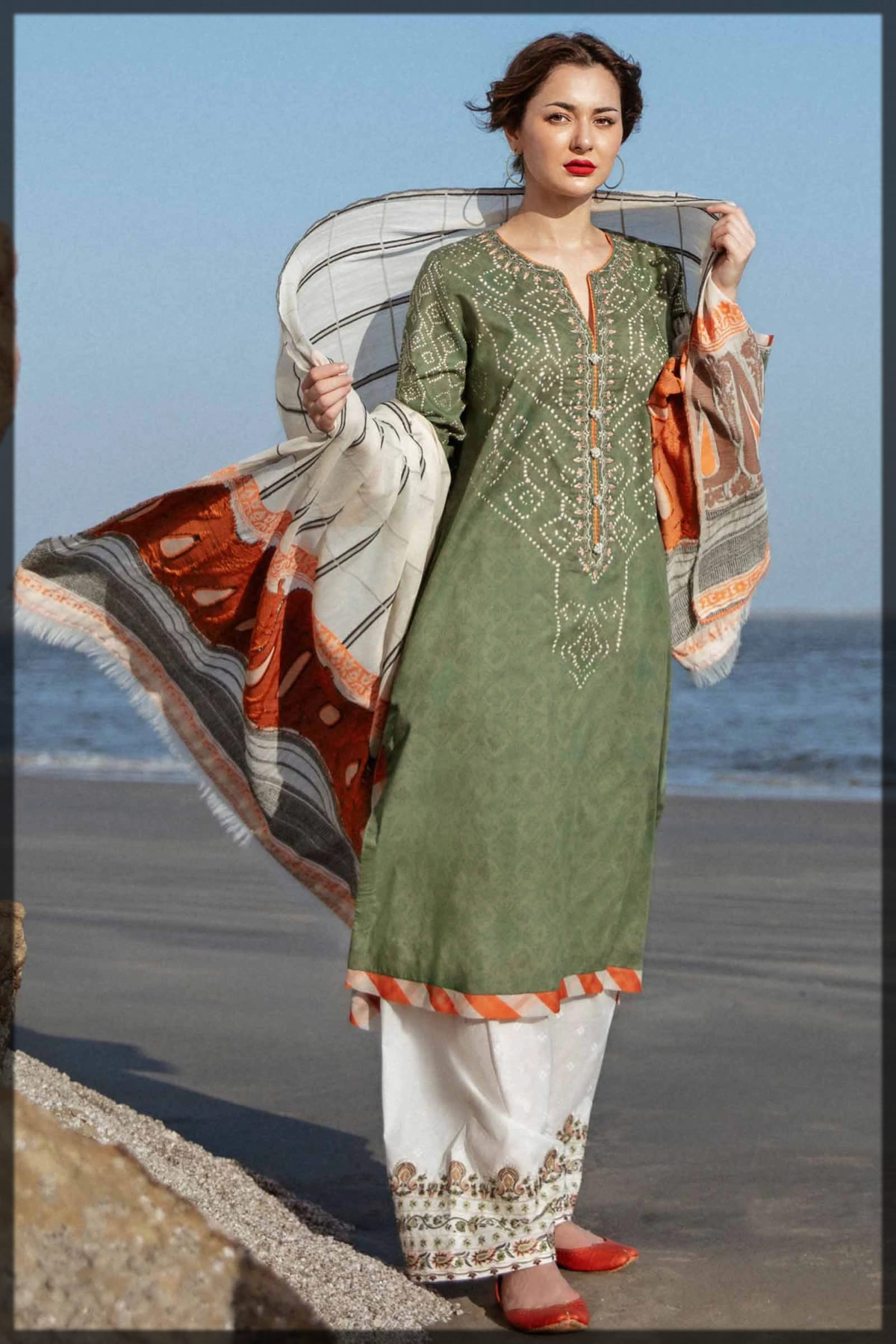 dark green embroidered lawn suit