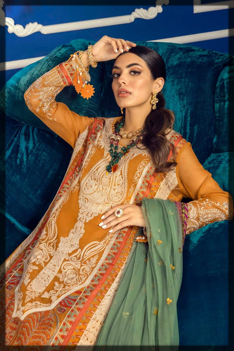 deep orange embroidered lawn suit