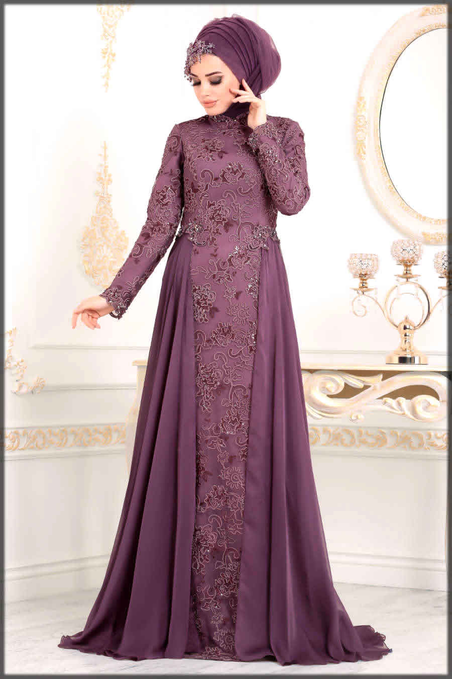 dusty rose embroidered bridal abaya dress