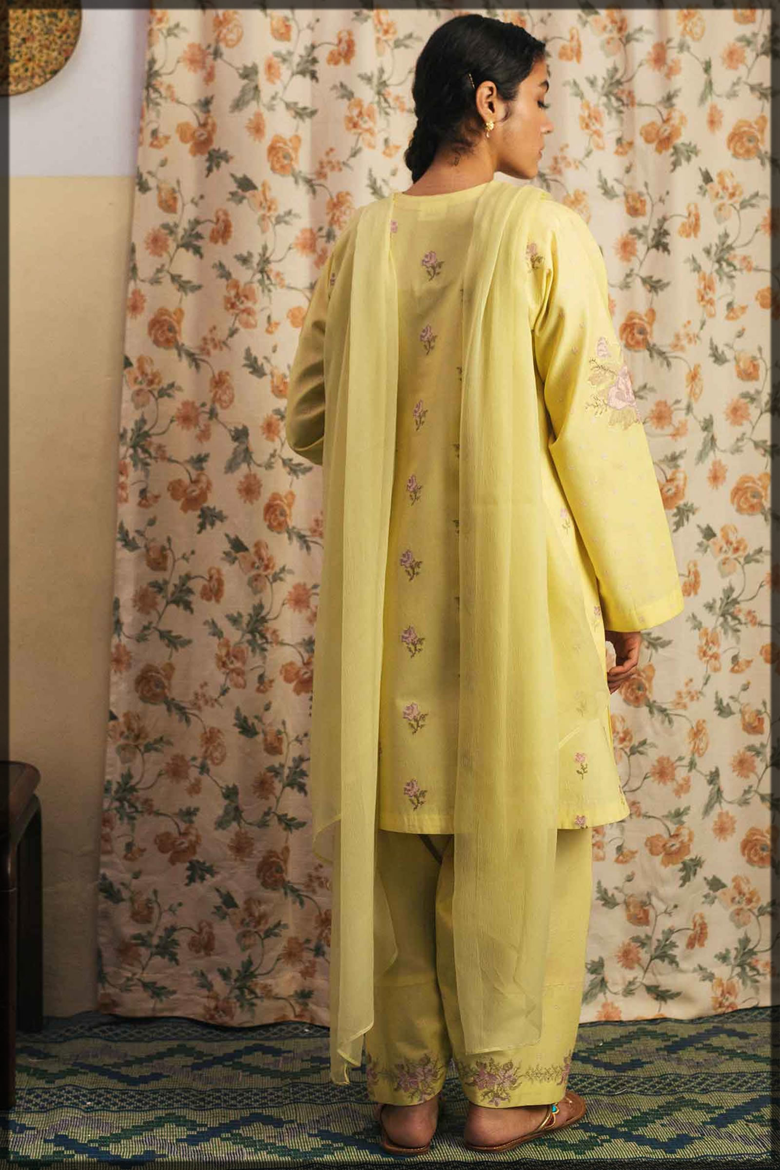 elegant yellow summer embroidered outfit