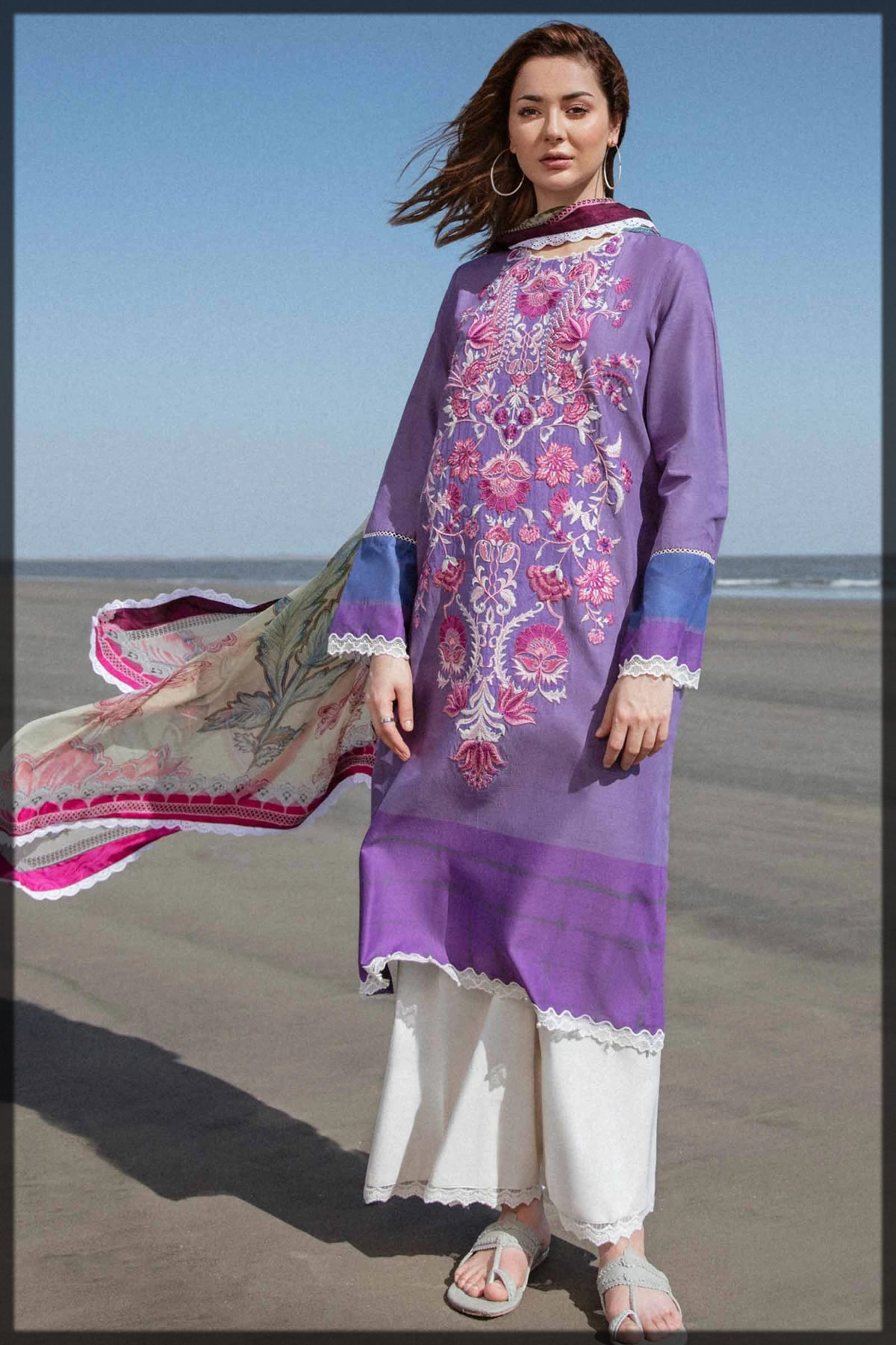 embroidered lilac dress for eid